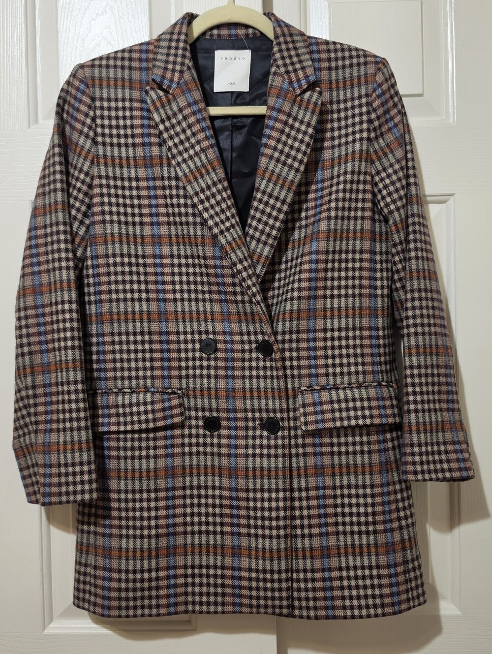 Sandro Tartan Lauryn Tailored Jacket Sz 36 Academia Classic Preppy Scholar